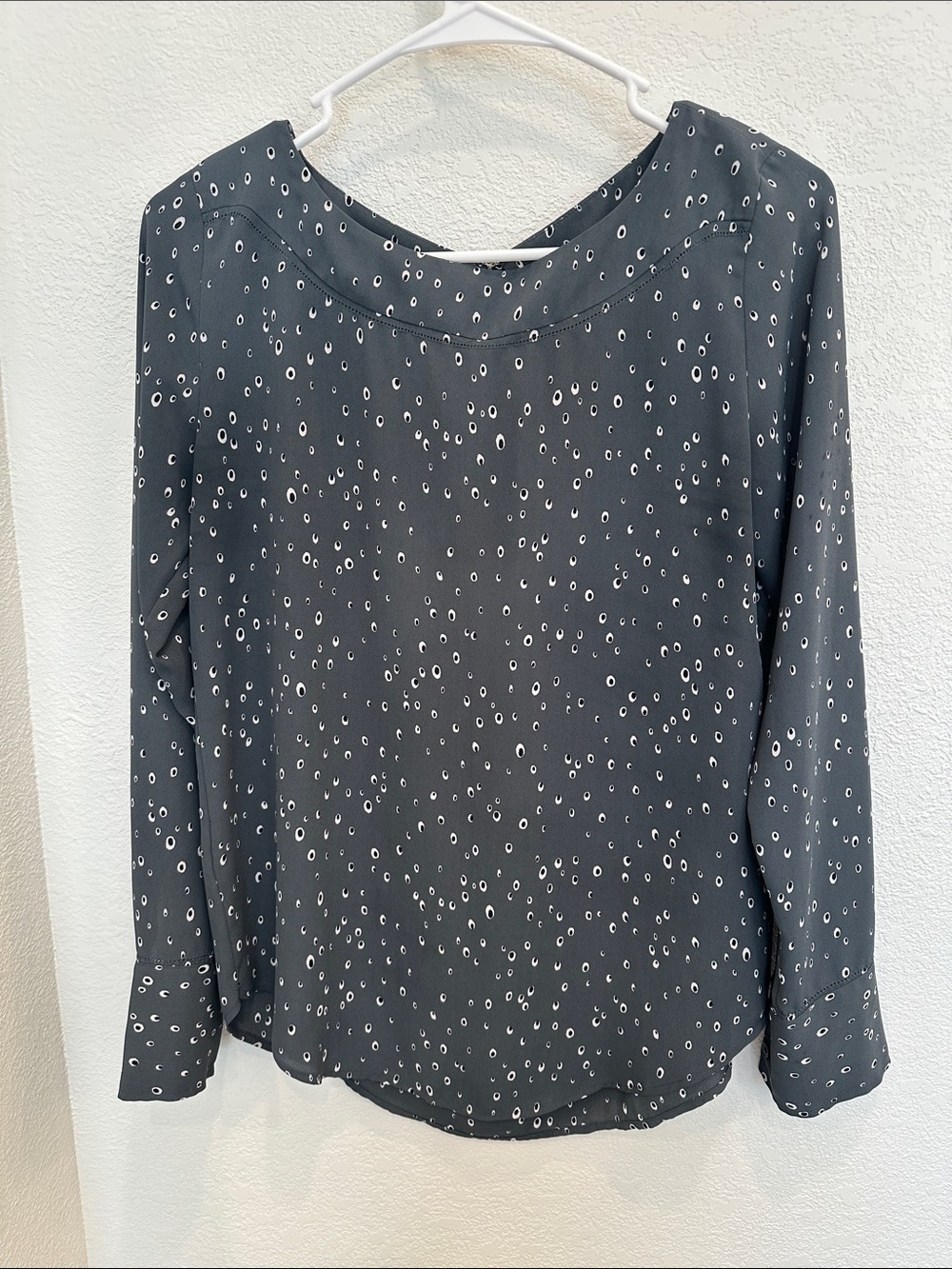 Ann Taylor Black Long-Sleeve Dot-Print Blouse